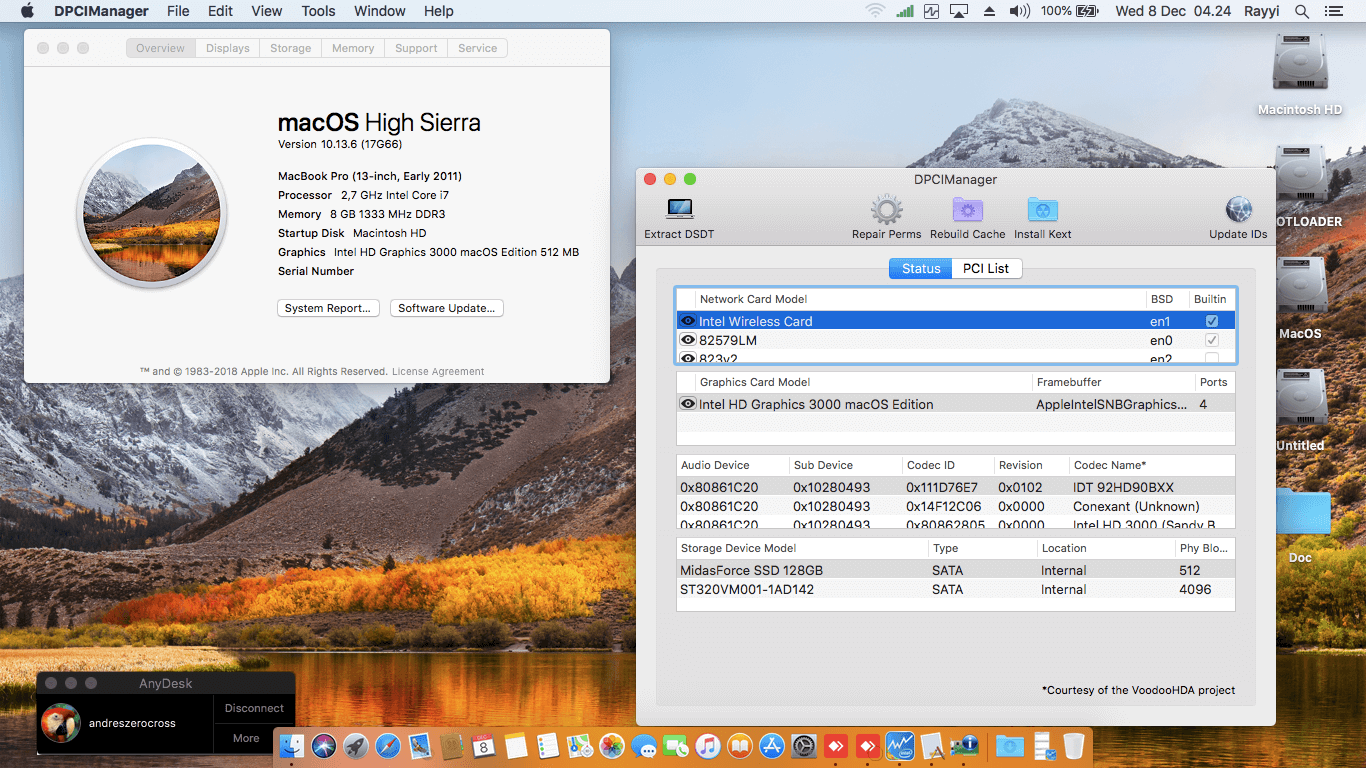 Success Hackintosh macOS High Sierra 10.13.6 Build 17G66 in Dell Latitude E6420
